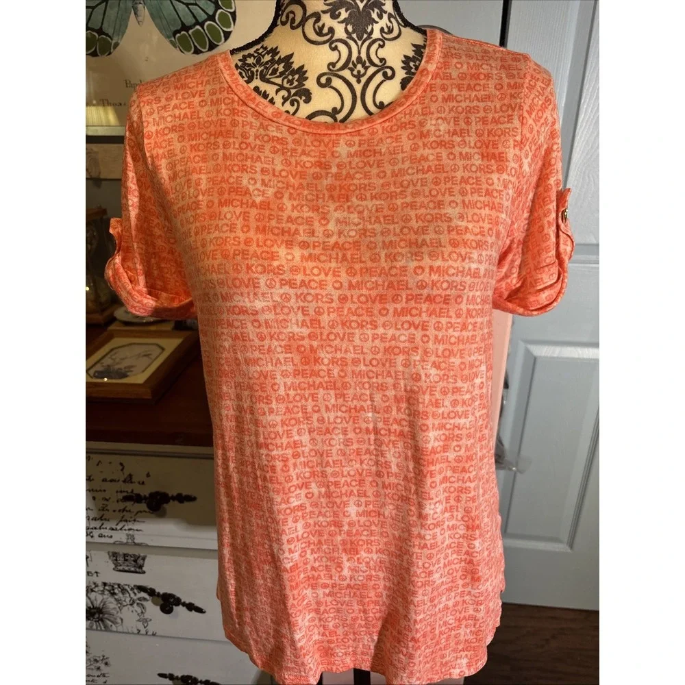 MICHAEL Kors Peace‎  & Love Blouse women,nectarine. Size (M). Valentines
